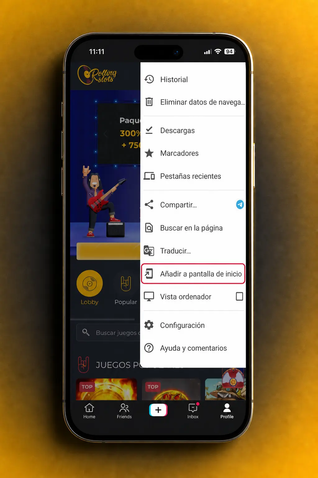 Descarga la app de Rolling Slots para Android directamente desde Chrome en pocos pasos sencillos