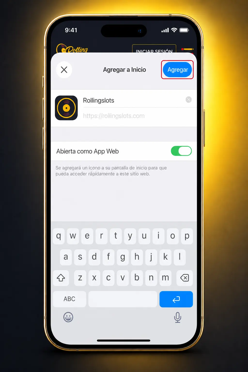 Pasos para descargar e instalar la app de Rolling Slots en iOS mediante Safari en un iPhone