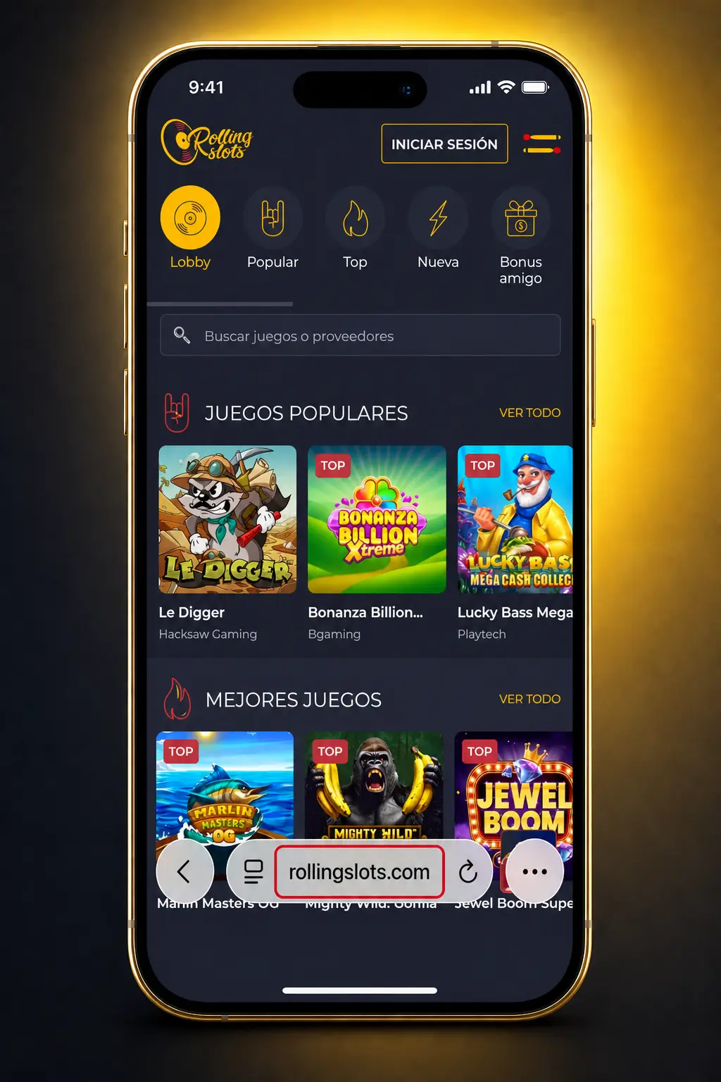 Pasos para descargar la app de Rolling Slots en iOS mediante Safari desde un iPhone